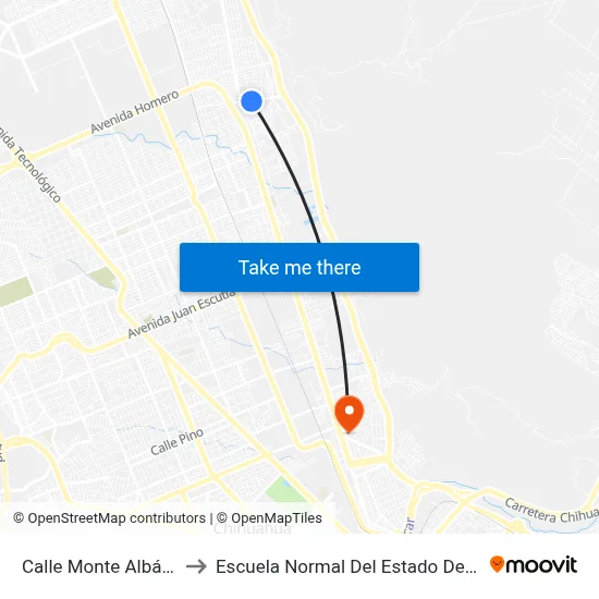 Calle Monte Albán, 1334 to Escuela Normal Del Estado De Chihuahua map