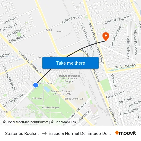 Sostenes Rocha, 3101 to Escuela Normal Del Estado De Chihuahua map