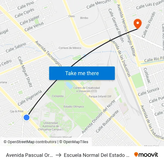 Avenida Pascual Orozco, 910 to Escuela Normal Del Estado De Chihuahua map