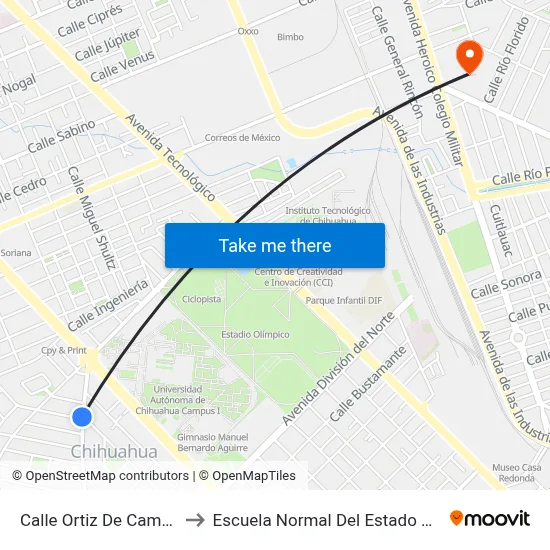 Calle Ortiz De Campos, 2904 to Escuela Normal Del Estado De Chihuahua map