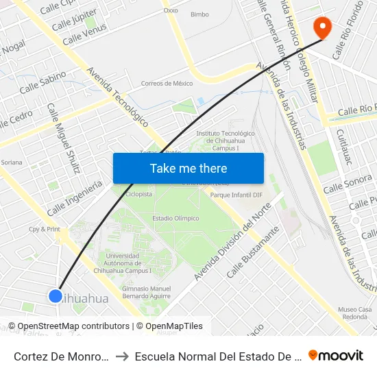 Cortez De Monroy, 2904 to Escuela Normal Del Estado De Chihuahua map