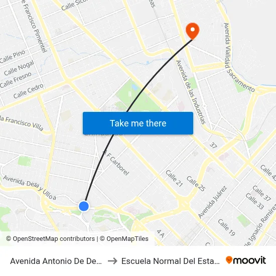 Avenida Antonio De Deza Y Ulloa, 2906 to Escuela Normal Del Estado De Chihuahua map