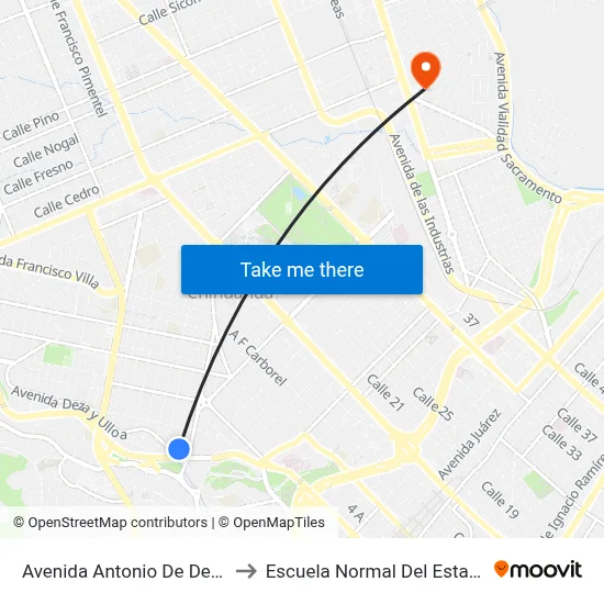 Avenida Antonio De Deza Y Ulloa, 2910 to Escuela Normal Del Estado De Chihuahua map