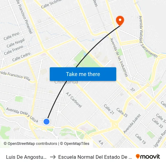 Luis De Angostura, 612 to Escuela Normal Del Estado De Chihuahua map