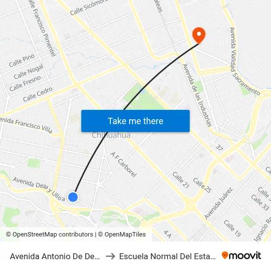 Avenida Antonio De Deza Y Ulloa, 3701 to Escuela Normal Del Estado De Chihuahua map