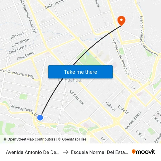 Avenida Antonio De Deza Y Ulloa, 4101 to Escuela Normal Del Estado De Chihuahua map