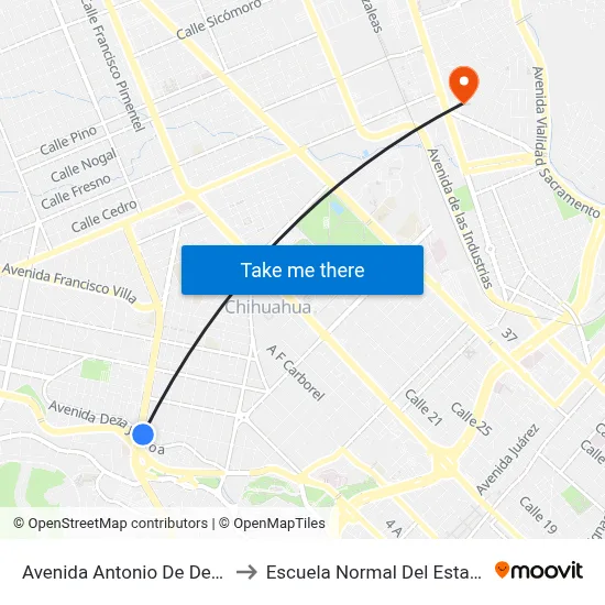 Avenida Antonio De Deza Y Ulloa, 3404 to Escuela Normal Del Estado De Chihuahua map