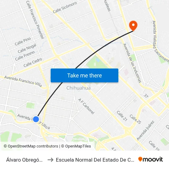 Álvaro Obregón, 447 to Escuela Normal Del Estado De Chihuahua map
