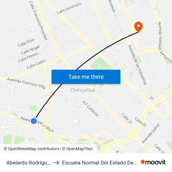 Abelardo Rodríguez, 438 to Escuela Normal Del Estado De Chihuahua map