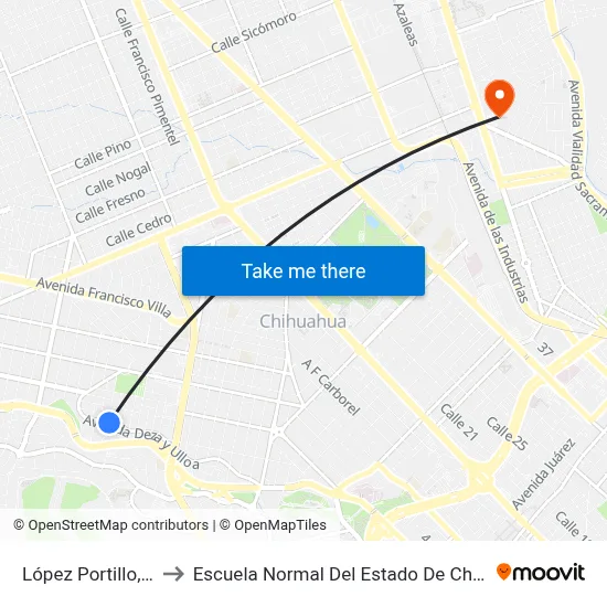 López Portillo, 432 to Escuela Normal Del Estado De Chihuahua map