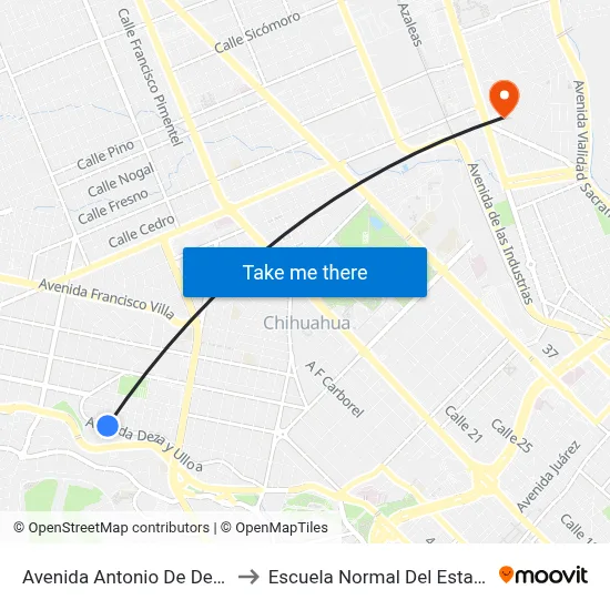 Avenida Antonio De Deza Y Ulloa, 4702 to Escuela Normal Del Estado De Chihuahua map