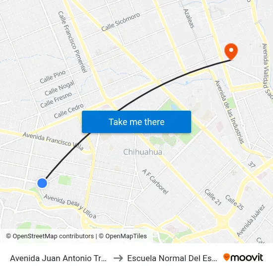 Avenida Juan Antonio Trasviña Y Retes, 5108 to Escuela Normal Del Estado De Chihuahua map