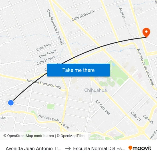 Avenida Juan Antonio Trasviña Y Retes, 6914 to Escuela Normal Del Estado De Chihuahua map