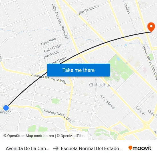 Avenida De La Cantera, 7512 to Escuela Normal Del Estado De Chihuahua map