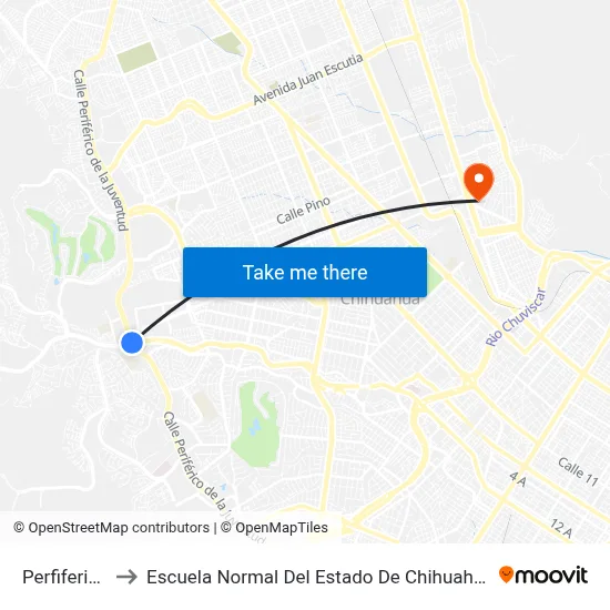 Perfiferico to Escuela Normal Del Estado De Chihuahua map