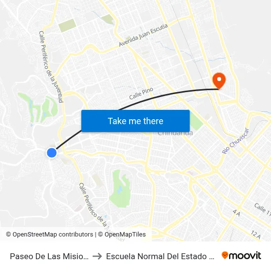 Paseo De Las Misiones, 3935 to Escuela Normal Del Estado De Chihuahua map