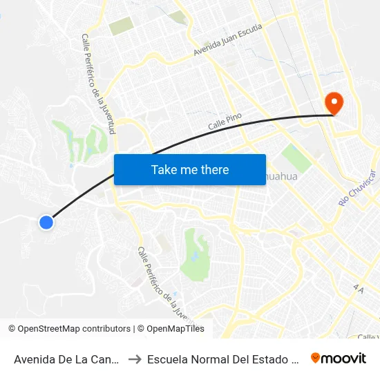 Avenida De La Cantera, 9700 to Escuela Normal Del Estado De Chihuahua map
