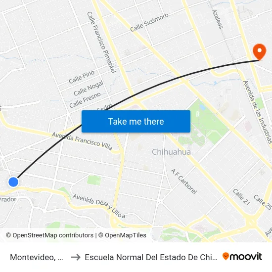Montevideo, 7123 to Escuela Normal Del Estado De Chihuahua map