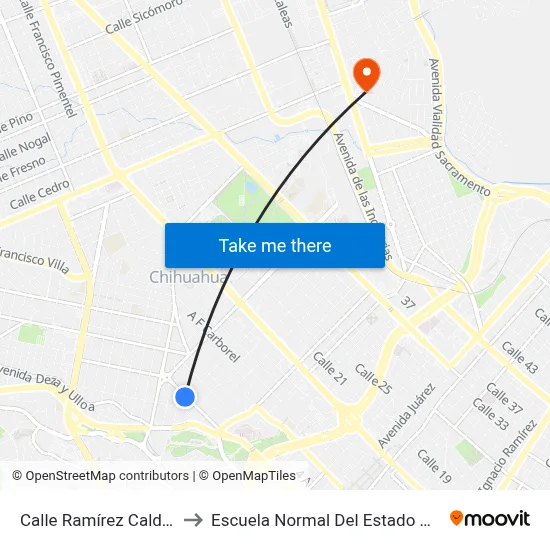 Calle Ramírez Calderón, 704 to Escuela Normal Del Estado De Chihuahua map