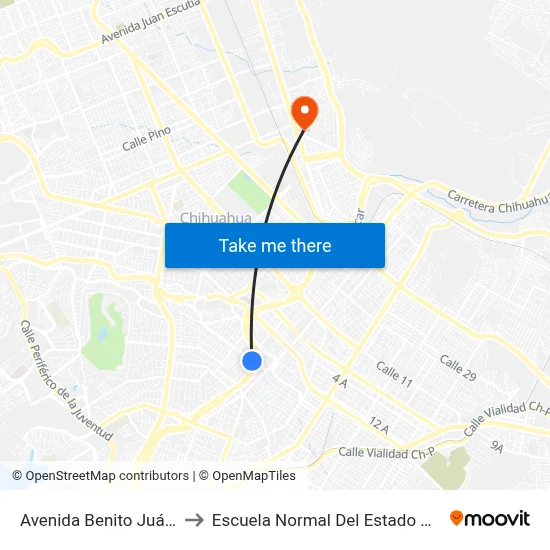 Avenida Benito Juárez, 1800 to Escuela Normal Del Estado De Chihuahua map