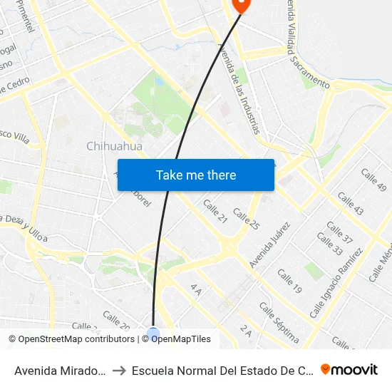 Avenida Mirador, 703 to Escuela Normal Del Estado De Chihuahua map