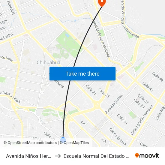 Avenida Niños Heroes, 1607 to Escuela Normal Del Estado De Chihuahua map