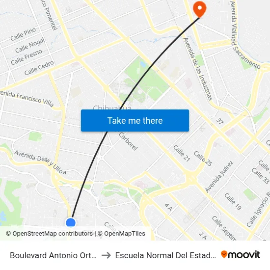 Boulevard Antonio Ortiz Mena, 2020 to Escuela Normal Del Estado De Chihuahua map