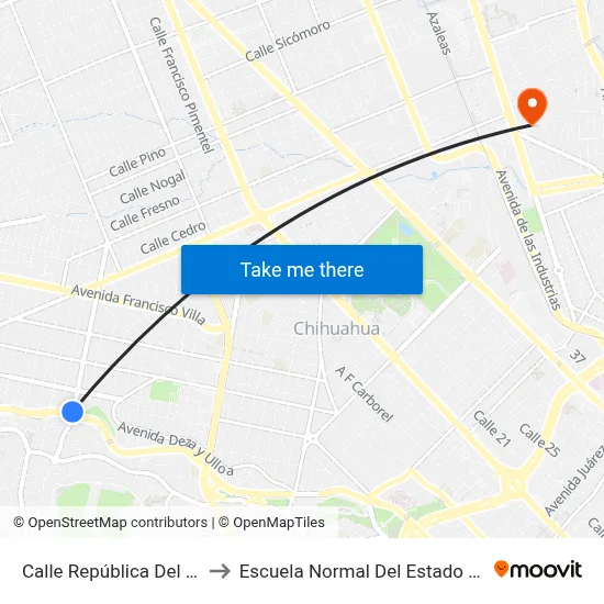Calle República Del Brasil, 806 to Escuela Normal Del Estado De Chihuahua map