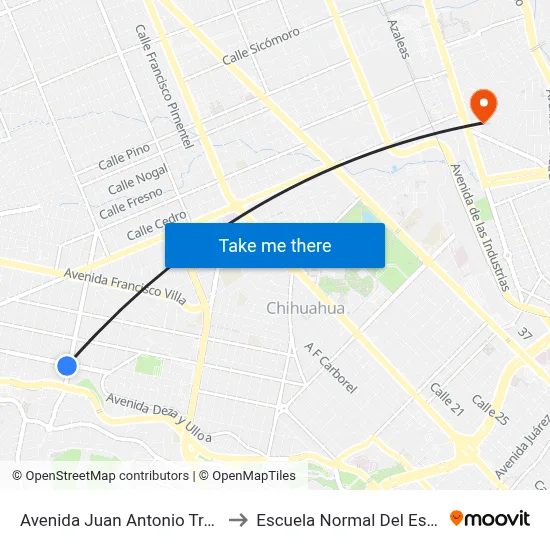 Avenida Juan Antonio Trasviña Y Retes, 5909 to Escuela Normal Del Estado De Chihuahua map