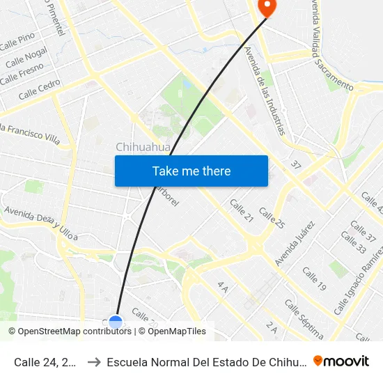Calle 24, 2105 to Escuela Normal Del Estado De Chihuahua map