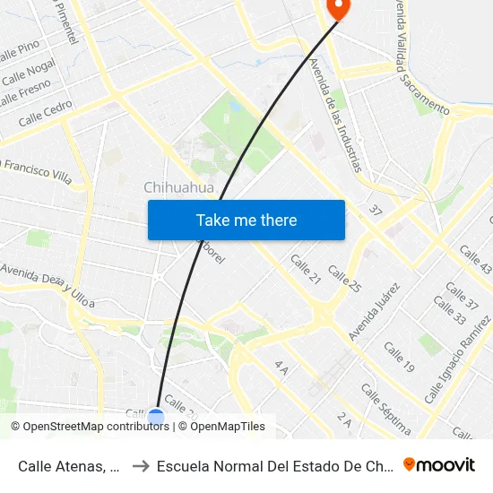 Calle Atenas, 2401 to Escuela Normal Del Estado De Chihuahua map