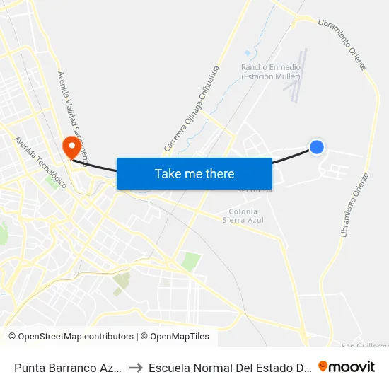 Punta Barranco Azul, 10329 to Escuela Normal Del Estado De Chihuahua map