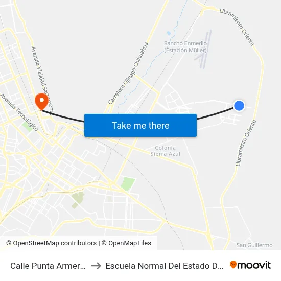 Calle Punta Armera, 10336 to Escuela Normal Del Estado De Chihuahua map