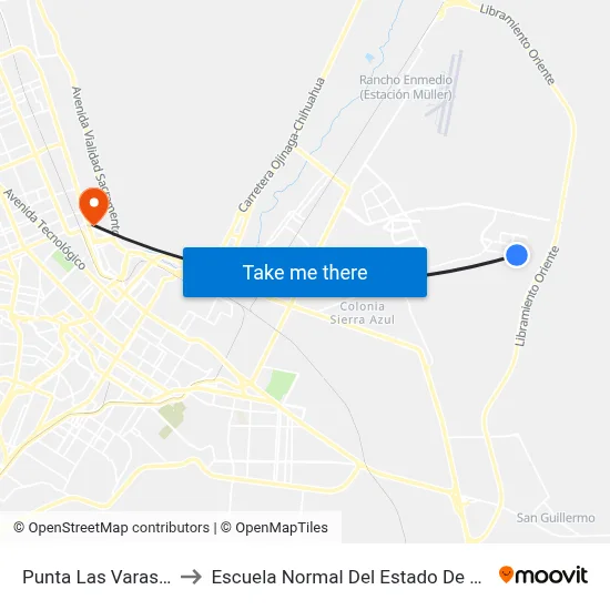 Punta Las Varas, 8901 to Escuela Normal Del Estado De Chihuahua map