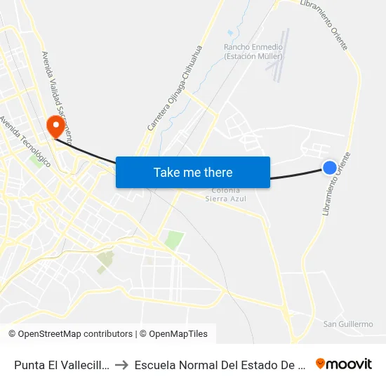 Punta El Vallecillo, 300 to Escuela Normal Del Estado De Chihuahua map
