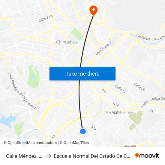 Calle Méndez, 5811 to Escuela Normal Del Estado De Chihuahua map
