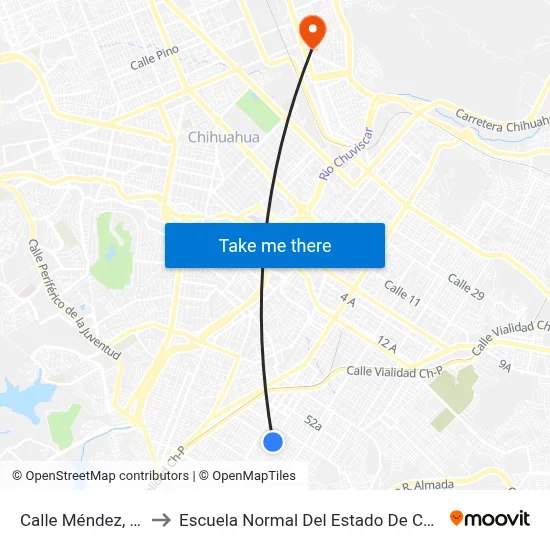 Calle Méndez, 6200 to Escuela Normal Del Estado De Chihuahua map