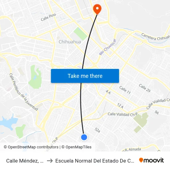 Calle Méndez, 6219 to Escuela Normal Del Estado De Chihuahua map
