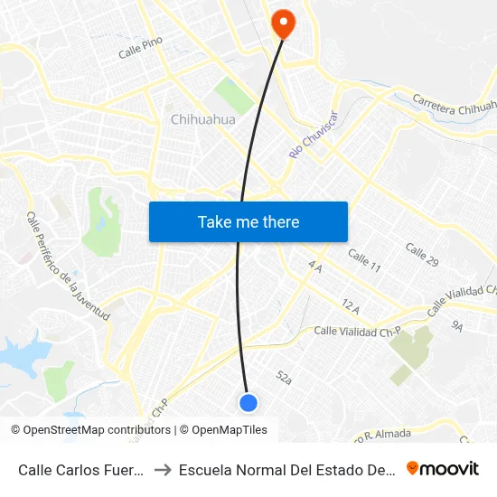 Calle Carlos Fuero, 6401 to Escuela Normal Del Estado De Chihuahua map