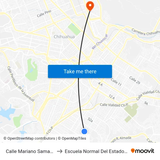 Calle Mariano Samaniego, 6400 to Escuela Normal Del Estado De Chihuahua map
