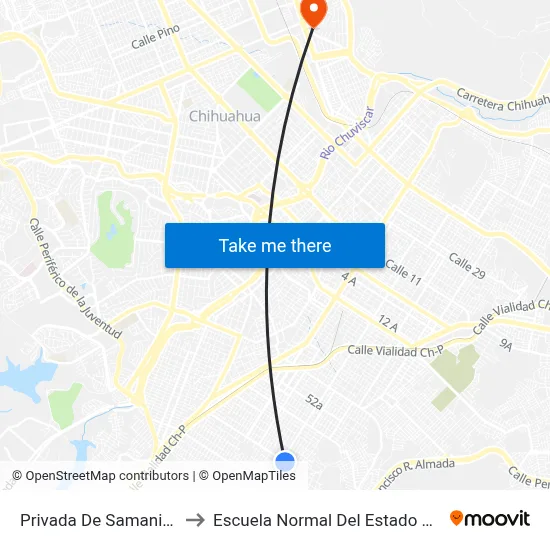 Privada De Samaniego, 7005 to Escuela Normal Del Estado De Chihuahua map