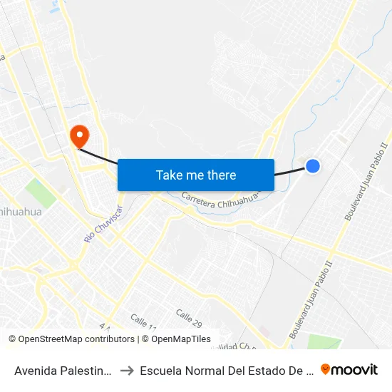 Avenida Palestina, 9100 to Escuela Normal Del Estado De Chihuahua map