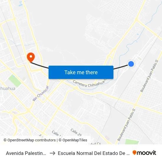 Avenida Palestina, 9511 to Escuela Normal Del Estado De Chihuahua map