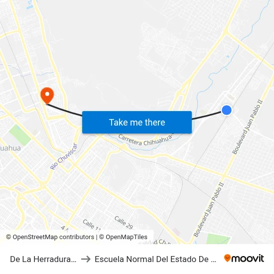 De La Herradura, 9729 to Escuela Normal Del Estado De Chihuahua map