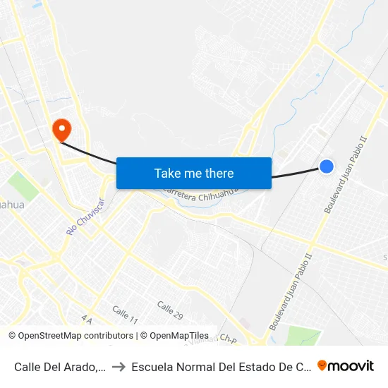 Calle Del Arado, 7624 to Escuela Normal Del Estado De Chihuahua map