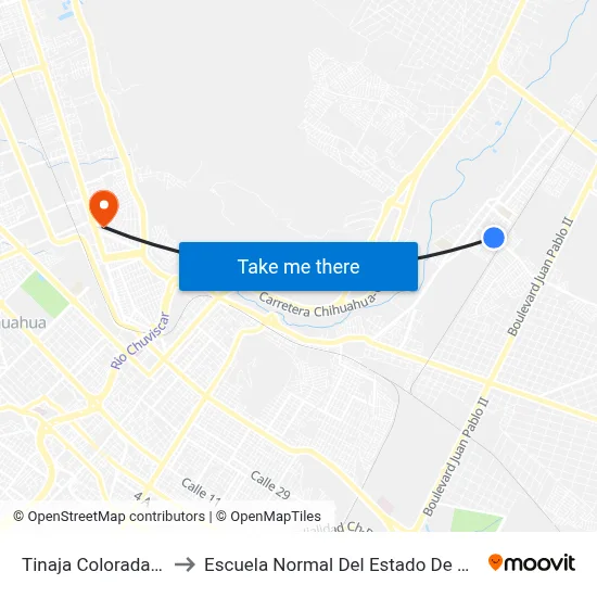 Tinaja Colorada, 9728 to Escuela Normal Del Estado De Chihuahua map