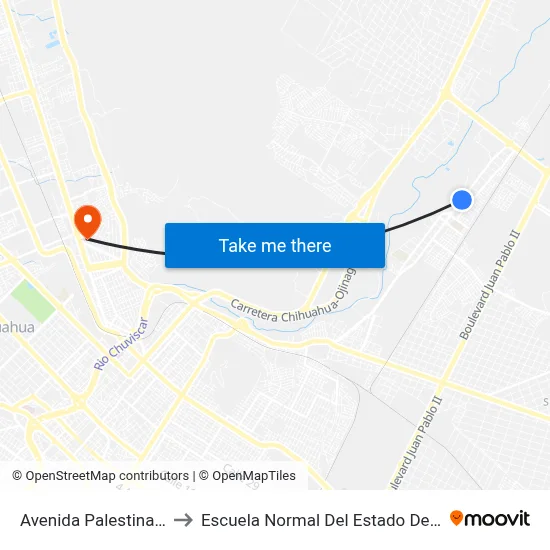 Avenida Palestina, 10908 to Escuela Normal Del Estado De Chihuahua map