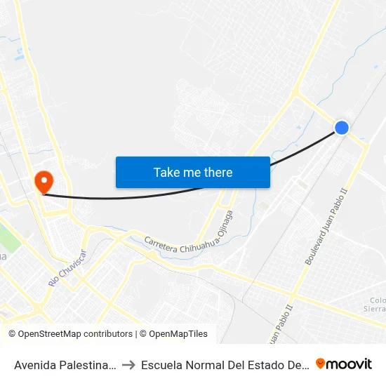 Avenida Palestina, 14904 to Escuela Normal Del Estado De Chihuahua map