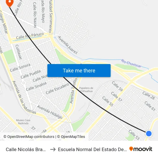 Calle Nicolás Bravo, 5509 to Escuela Normal Del Estado De Chihuahua map