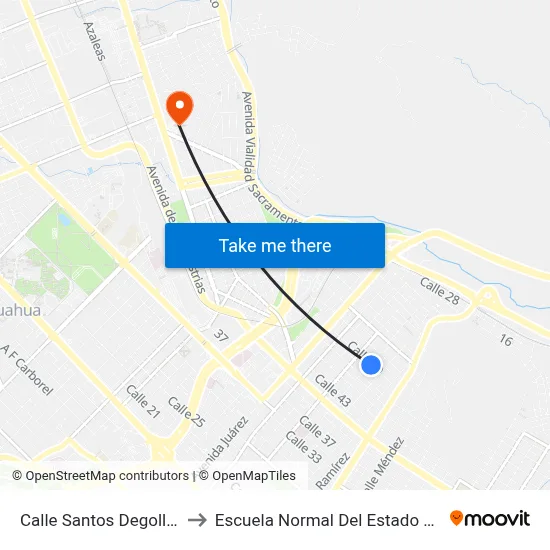 Calle Santos Degollado, 4716 to Escuela Normal Del Estado De Chihuahua map